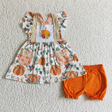 Load image into Gallery viewer, baby girls orange pumpkin floral shorts sets