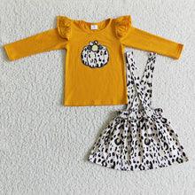 Load image into Gallery viewer, Baby girls fall pumpkin suspender skirts leopard sets