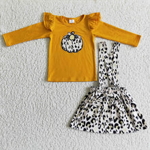 Load image into Gallery viewer, Baby girls fall pumpkin suspender skirts leopard sets