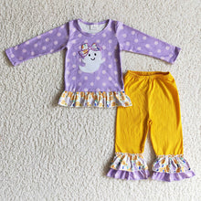 Load image into Gallery viewer, Baby Girls Halloween Ghost lavender dots pants sets