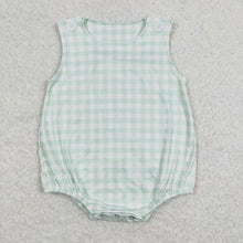 Load image into Gallery viewer, Baby Boys Easter Green Checkered Sleeveless Rompers