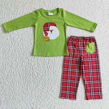 Load image into Gallery viewer, Baby boys Christmas santa top red plaid pants clothes sets
