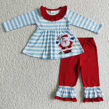 Load image into Gallery viewer, Baby Girls santa Christmas ruffle pants clothes sets