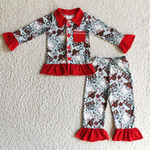 Load image into Gallery viewer, Baby girls Christmas western santa pajamas sets