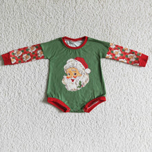 Load image into Gallery viewer, Baby girls Christmas green santa long sleeve rompers