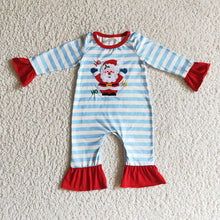 Load image into Gallery viewer, Baby girls Christmas santa blue stripes rompers
