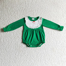 Load image into Gallery viewer, Baby girls green santa Christmas rompers