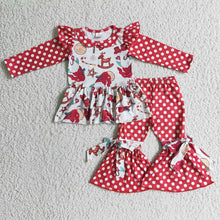 Load image into Gallery viewer, Baby girls Christmas santa tunic bell bottom pants clothes sets
