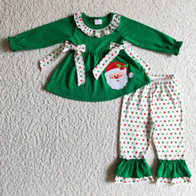 Load image into Gallery viewer, Baby girls Christmas santa bow tunic ruffle pants clothes sets