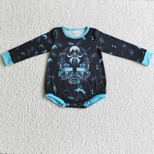 Load image into Gallery viewer, Baby girls Halloween skull blue rompers