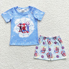 Load image into Gallery viewer, Baby Blue Cartoon Summer Shorts Sets