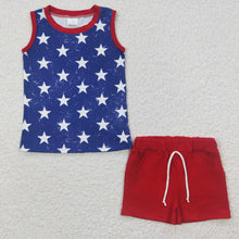 Load image into Gallery viewer, Baby Boys 4th Of July Star Sleeveless Tee Shirts Shorts Sets