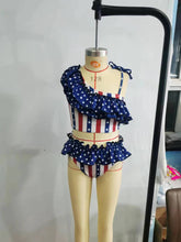 Load image into Gallery viewer, Baby Girls 2pcs 4th of July Ruffle Swimsuits