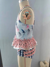 Load image into Gallery viewer, Baby Girls Blue Flowers Top Floral 2 pieces Swimsuits