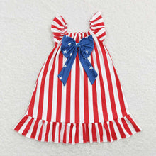 Load image into Gallery viewer, Baby Girls 4Th Of July Red Stripes Big Bow Knee Length Dresses