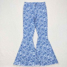 Load image into Gallery viewer, Adult Women Blue Floral Denim Bell Pants Jeans
