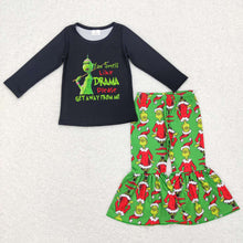 Load image into Gallery viewer, Baby Girls Black Green Frog Top Shirt Bell Christmas Pants Clothing Sets