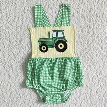 Load image into Gallery viewer, Baby boys tractor plaid print romper