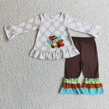 Load image into Gallery viewer, baby girls thanksgiving turkey pants clothing sets