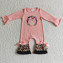 Load image into Gallery viewer, Baby girls leopard turkey pink ruffle thanksgiving rompers