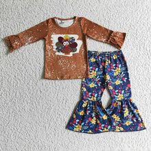Load image into Gallery viewer, Baby Girls thanksgiving turkey floral bell pants clothing sets
