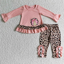 Load image into Gallery viewer, Baby girls Thanksgiving turkey pink leopard clothes sets