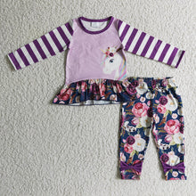 Load image into Gallery viewer, Baby Girls purple unicorn tunic legging pants sets