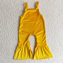 Load image into Gallery viewer, baby girls mustard velvet jumpsuits overalls
