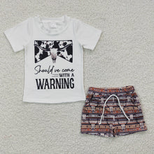 Load image into Gallery viewer, Baby Boys Western Cow Skull Short Sleeve Tee Shirts Shorts Sets