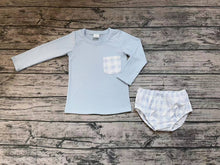 Load image into Gallery viewer, Baby Boys Spring Blue Top Checkered Bummie Sets