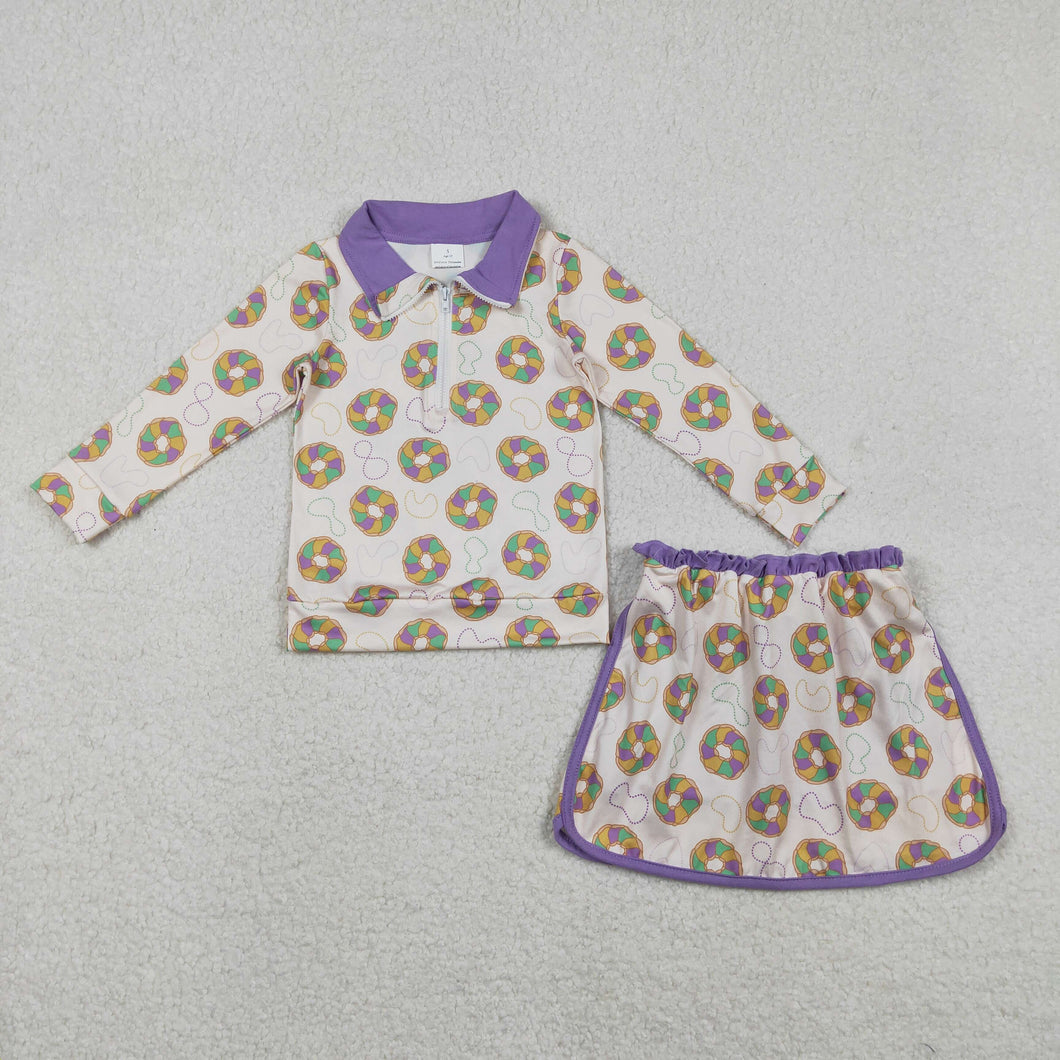 Sibling Baby Boys Girls Mardigras Donuts Knee Length Dress Button Shirt Top Skorts Clothes Set