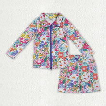 Load image into Gallery viewer, Baby Girls Pink Lavender Floral Zipper Pockets Jacket Shorts Yoga Active Clothes Set
