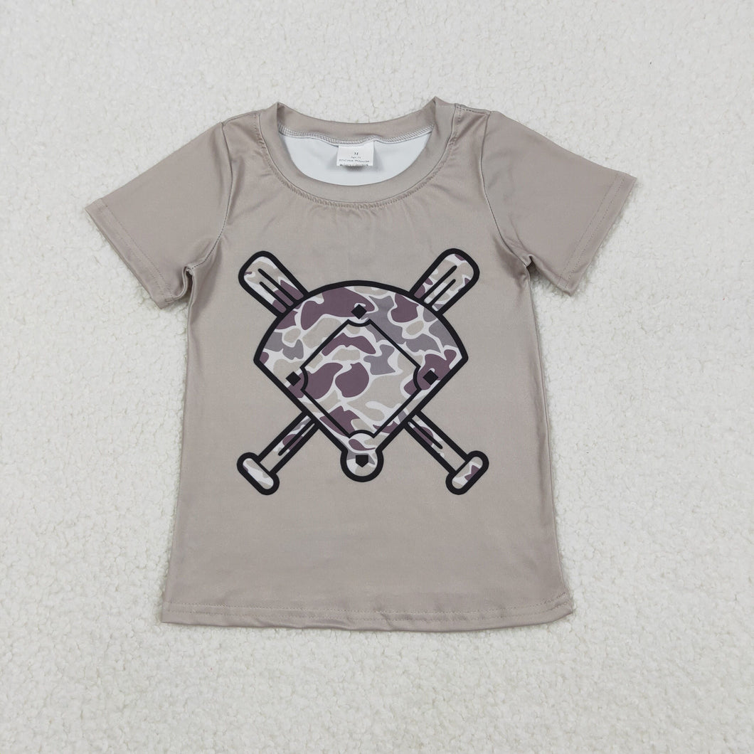 Baby Boys Grey Camo Baseball Short Sleeve Team T-shirts