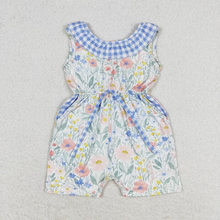 Load image into Gallery viewer, Baby Girls Blue Flowers Checkered Sibling Rompers Dresses Clothes Sets
