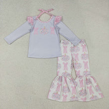 Load image into Gallery viewer, Baby Girls Long Sleeves Bows Pumpkins Top Bell Bottom Pants Fall Clothes Sets
