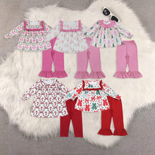 Load image into Gallery viewer, Sibling Baby Girls Long Ruffle Sleeves Holly Santa Plaid Tunic Pants Christmas Set
