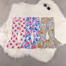 Load image into Gallery viewer, Sibling Baby Girls Floral Strawberry Bell Bottom Denim Jeans Pants
