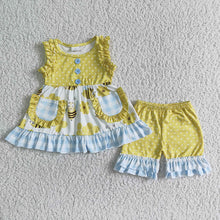 Load image into Gallery viewer, Baby girls summer honey bee ruffle shorts sets

