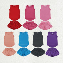 Load image into Gallery viewer, Sibling Baby Girls Sleeveless Colorful Yoga Vests Top Ruffle Shorts Set
