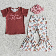 Load image into Gallery viewer, She is a wild flower baby girls bell outfits clothing sets-(can choose bow here)
