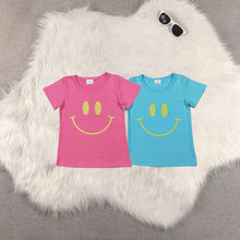 Load image into Gallery viewer, Sibling Baby Girls Short Sleeves Vinyl Smile Shirts Tops
