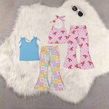Load image into Gallery viewer, Sibling Baby Girls Bows Strap Shirt Top Plaid Bell Bottom Pant Sets

