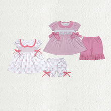 Load image into Gallery viewer, Sibling Embroidery Baby Girls Checkered Bows Tunic Ruffle Shorts Clothes Sets
