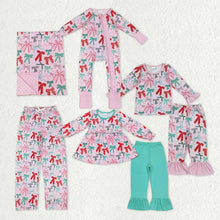 Load image into Gallery viewer, Family Sibling Colorful Bows Pajamas Clothes Sets Zipper Rompers Women Pants Blankets
