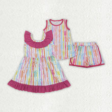Load image into Gallery viewer, Sibling Baby Girls Sleeveless Colorful Stripe Bows Top Shorts Sets Knee Length Dresses
