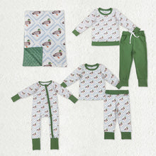 Load image into Gallery viewer, Sibling Boys Green Ducks Checked Pajamas Clothes Sets Zipper Rompers Blankets
