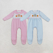 Load image into Gallery viewer, Sibling Embroidery Pumpkins Turkey Baby Infant Thanksgiving Fall Footed Rompers
