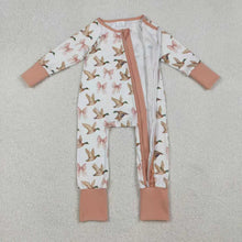 Load image into Gallery viewer, Sibling Baby Girls Pink Bows Ducks Plaid Top Pants Pajamas Sets Ruffle Zipper Footie Rompers
