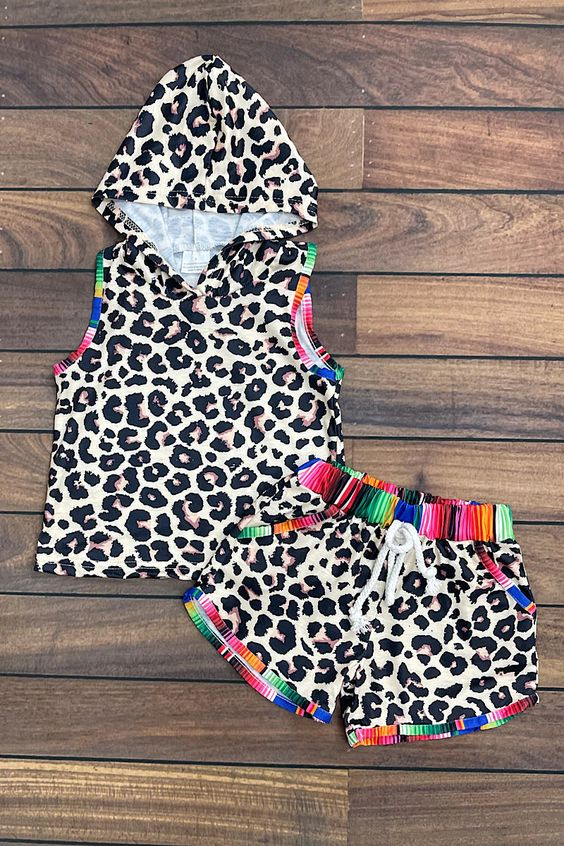 Baby boys girls hoodie leopard shorts sets