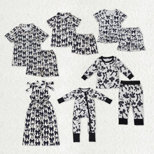 Load image into Gallery viewer, Sibling Mama and Me Black Bows Button Shirts Pajamas Sets Zipper Rompers Jumpsuits

